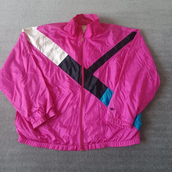 adidas Jackets & Blazers - Vintage Adidas Windbraker‎ Jacket Womens Medium Hot Pink Shiny Front Zip 80's